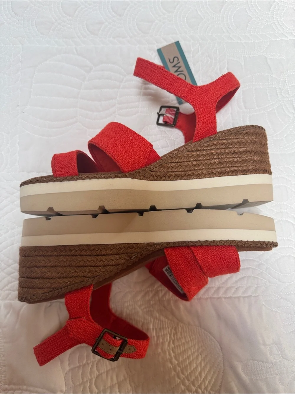 Toms Orange Braided Platform Espadrille Sandals